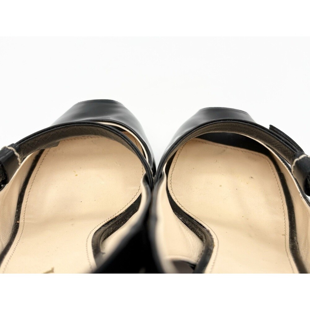 Prada S/S 2009 Black Patent Leather Heels Ribbon Detail Peep Toe Sz EU 34.5 - Picture 7 of 13